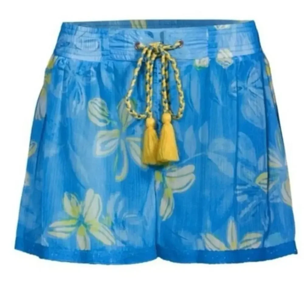 RAMY BROOK Shorts NEW Size S Printed Tessa Semi Sheer Blue Elastic Waist $195 - Picture 4 of 8